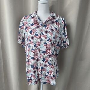 Free Planet Red, Blue, and White Casual Button Down Shirt